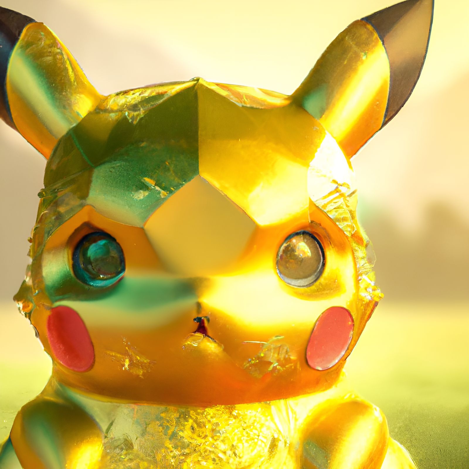 Golden Pikachu Sculpture in Detailed Digital Art