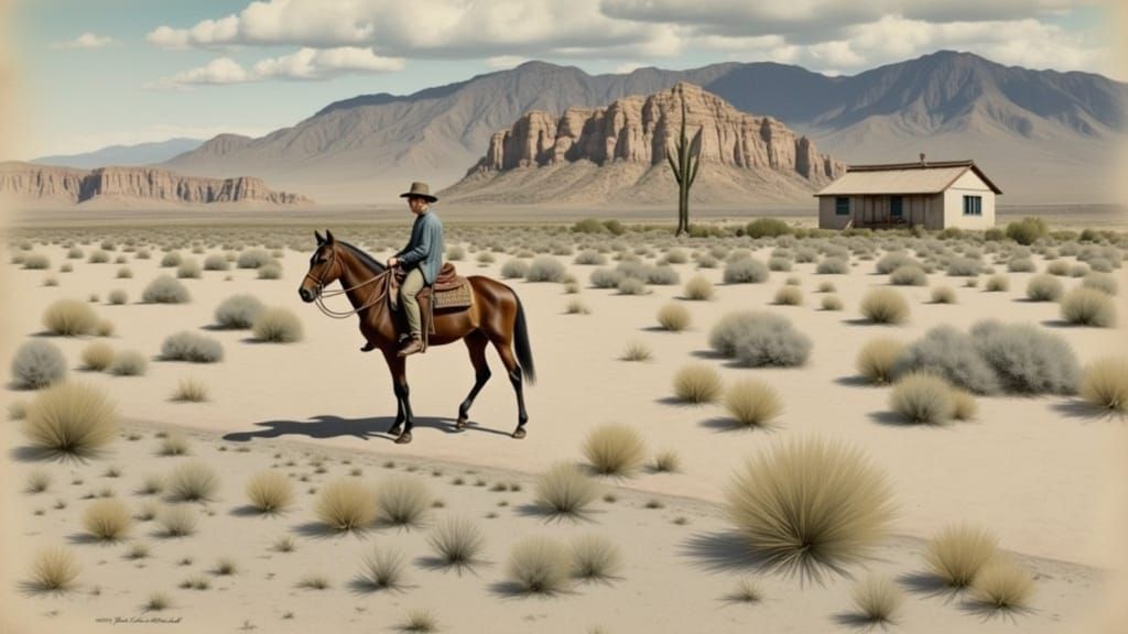 Tabernas Desert Wild West Watercolor in French Vintage Style