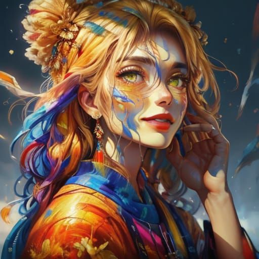 Surprised Woman's Face Captured in Vibrant Oil Painting