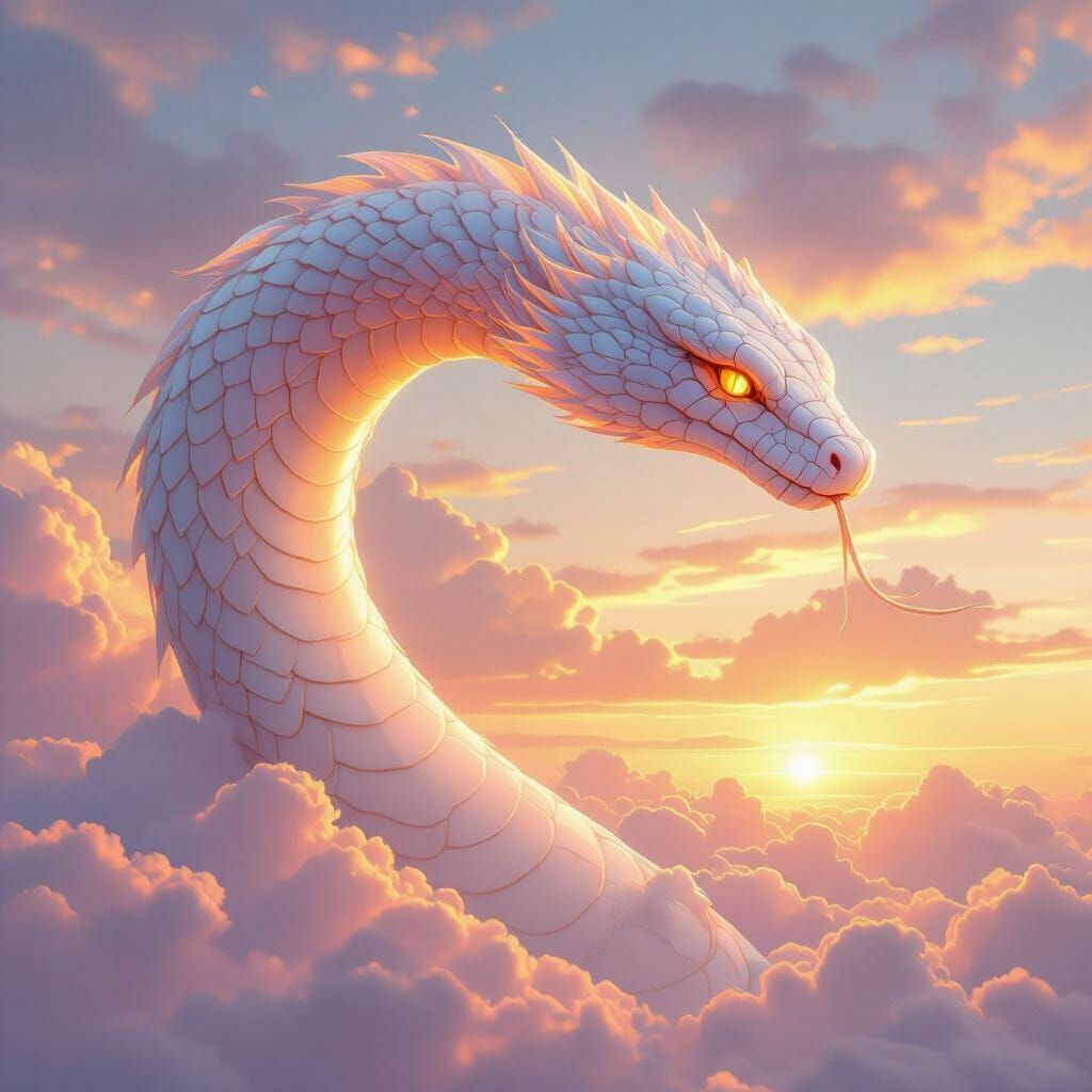 Colossal Serpent Descends From Pastel Sunset Clouds
