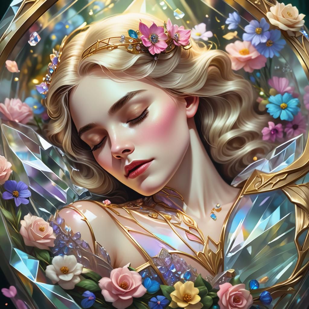 Sleeping Beauty in Crystal Coffin: Fantasy Art