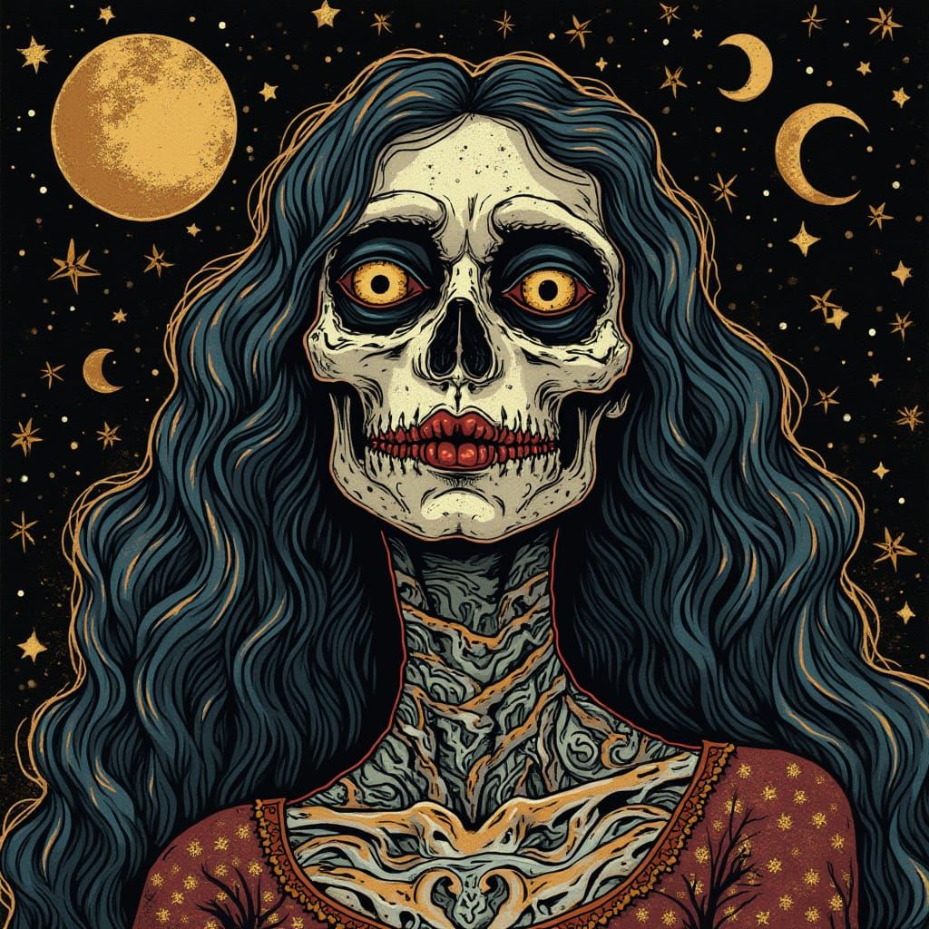 Creepy Vintage Doodles with Gold Accents