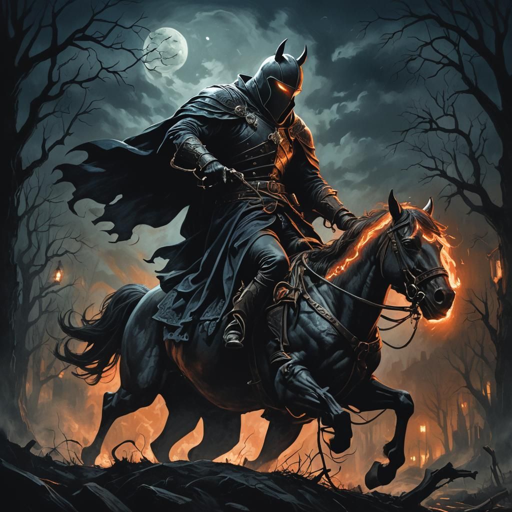 Headless Horseman Rides with His Own Head in Hand at Night