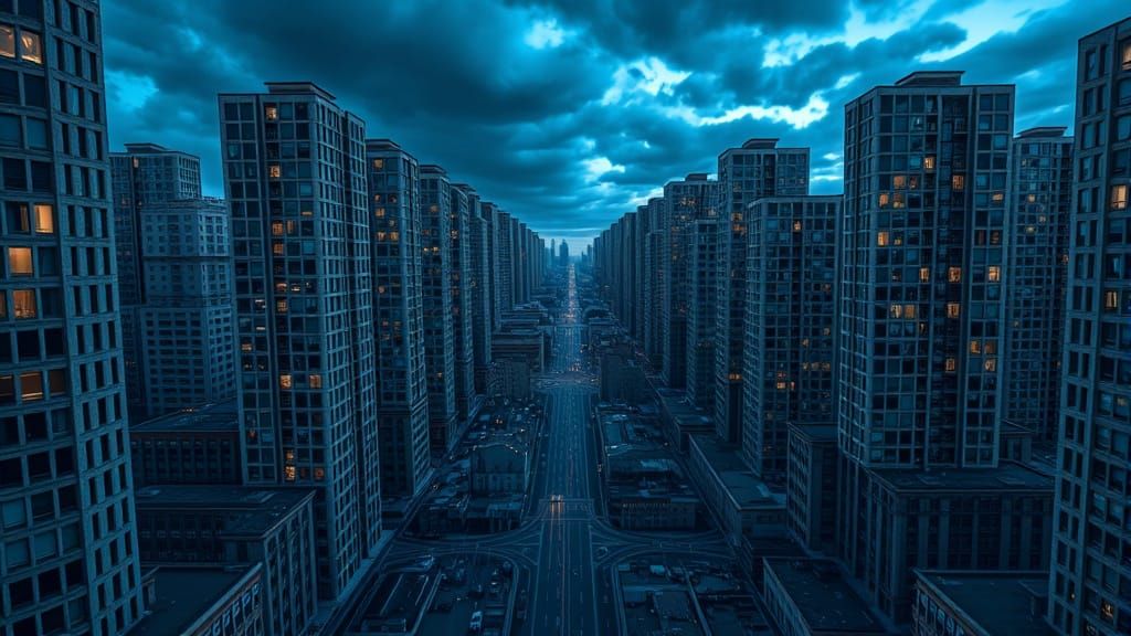 Hyper-Realistic Cityscape Under Stormy Dusk