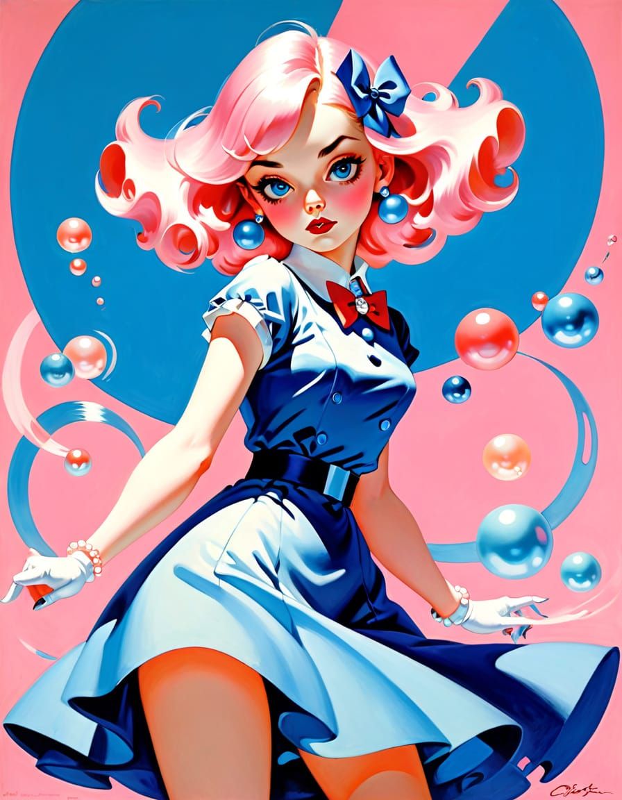 Blue and Pink Abstract Pin-Up Art