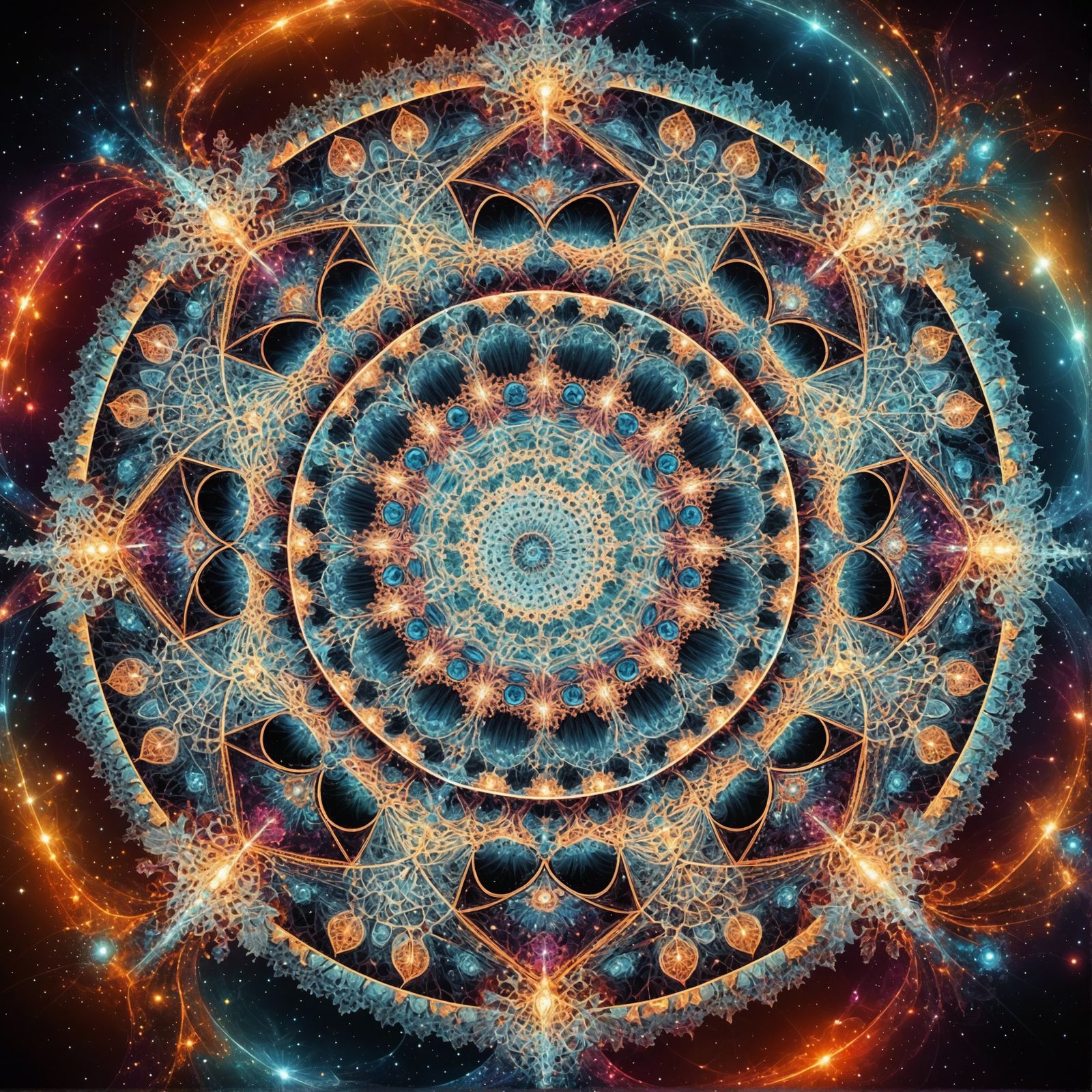 Cosmic Fractal Mandala: Intricate Digital Art
