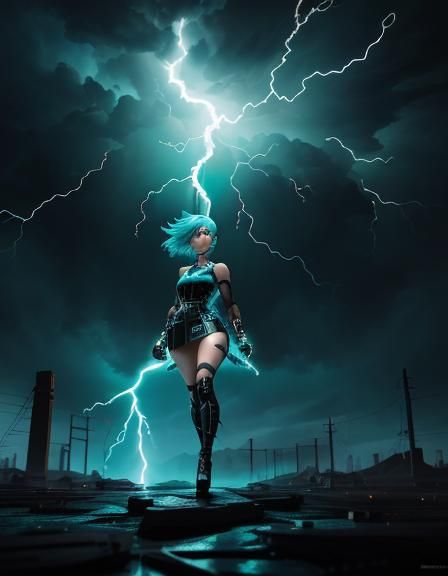 Electric Woman Rides Lightning in 8k Resolution