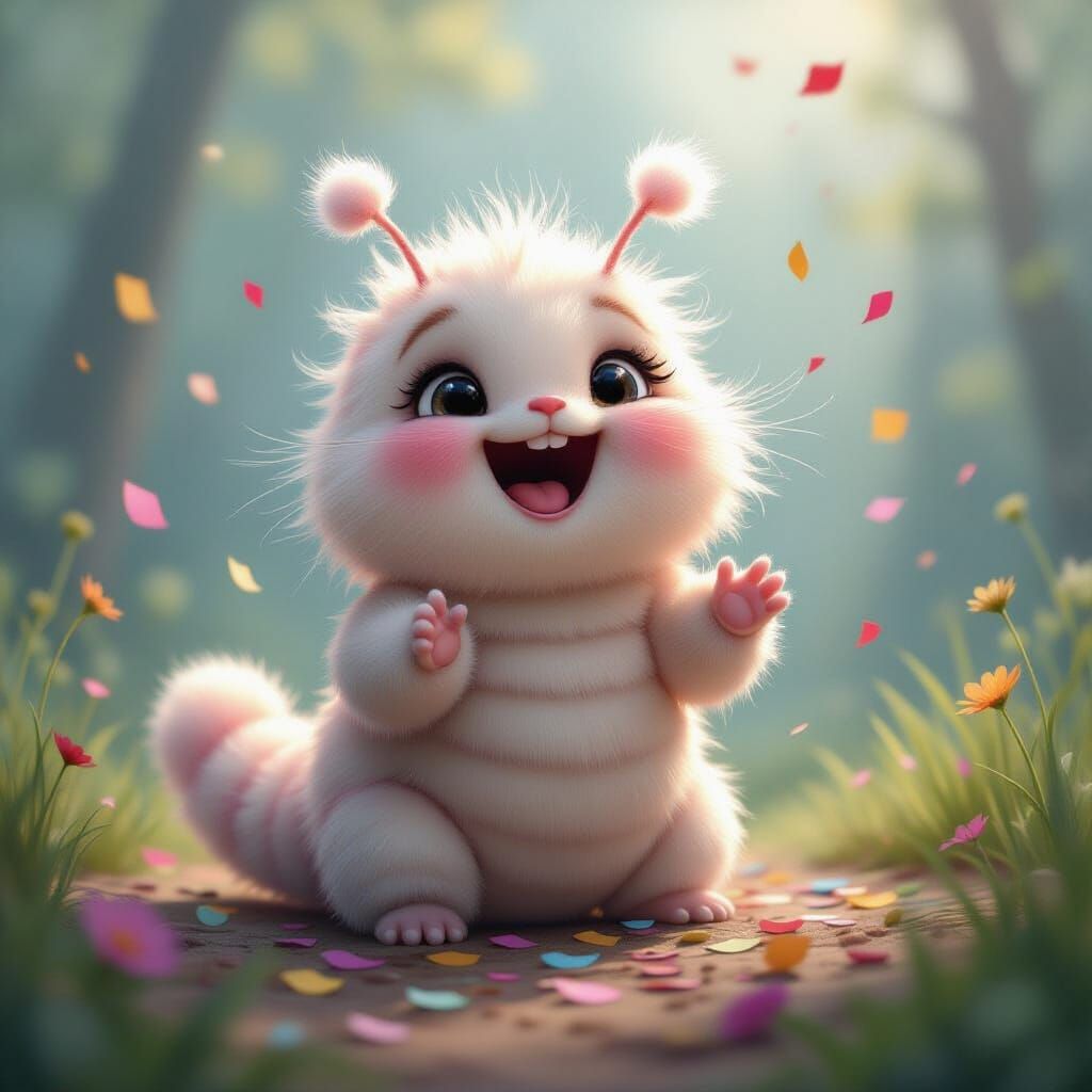 Happy Caterpillar in Dreamy Confetti Scene