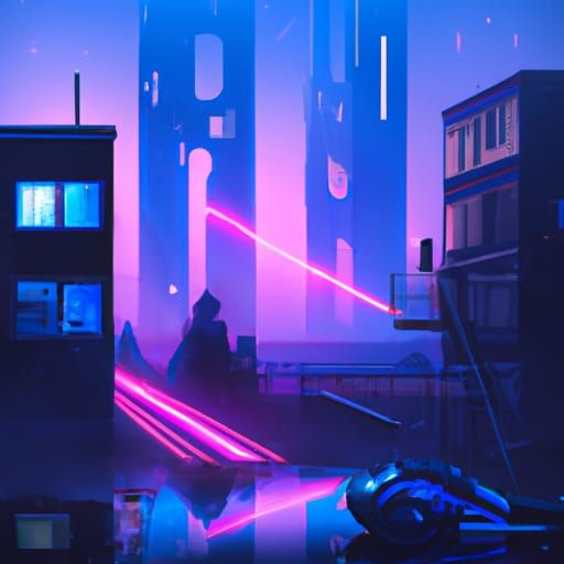 Cyberpunk Landscape with Neon Lights