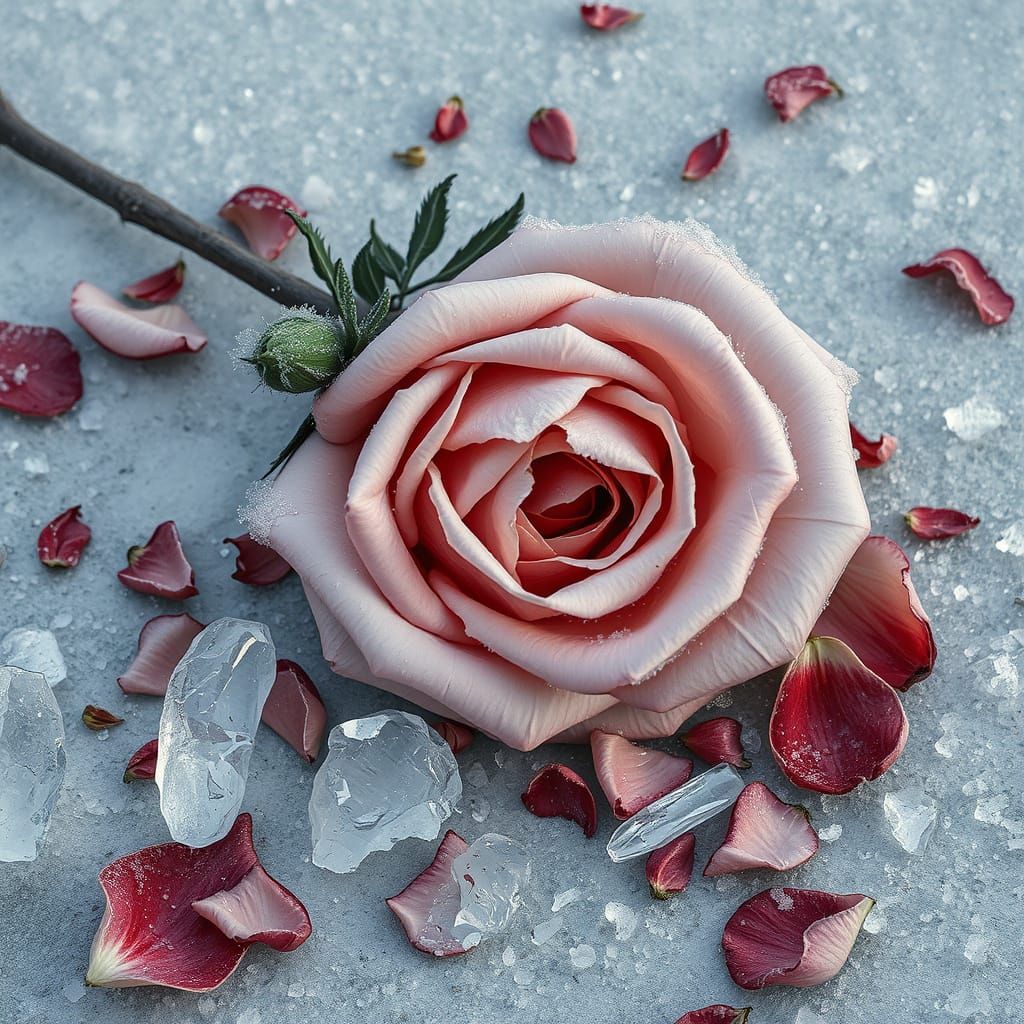 Hauntingly Beautiful Monochromatic Rose Shattered in Winter ...