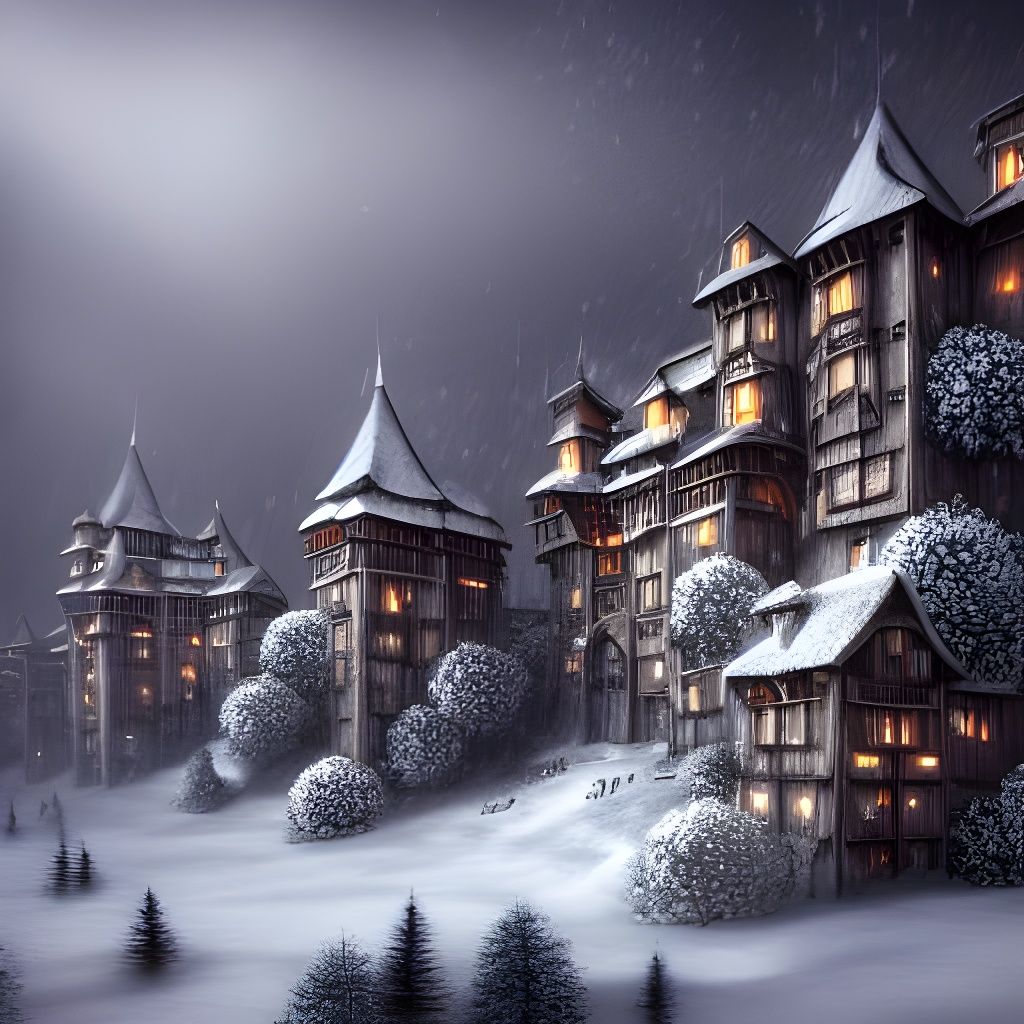 Winter Fortress: A Photorealistic Mixed Media Painting