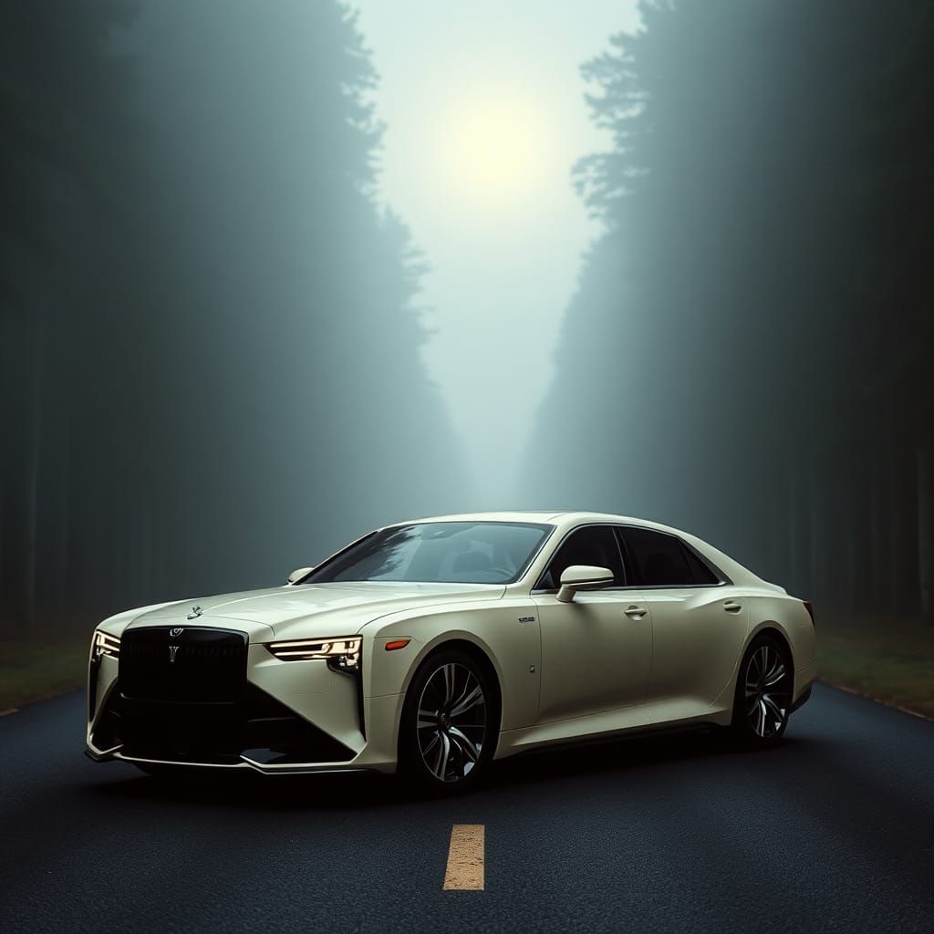 Cream Toyota Century GT Concept on Misty Road