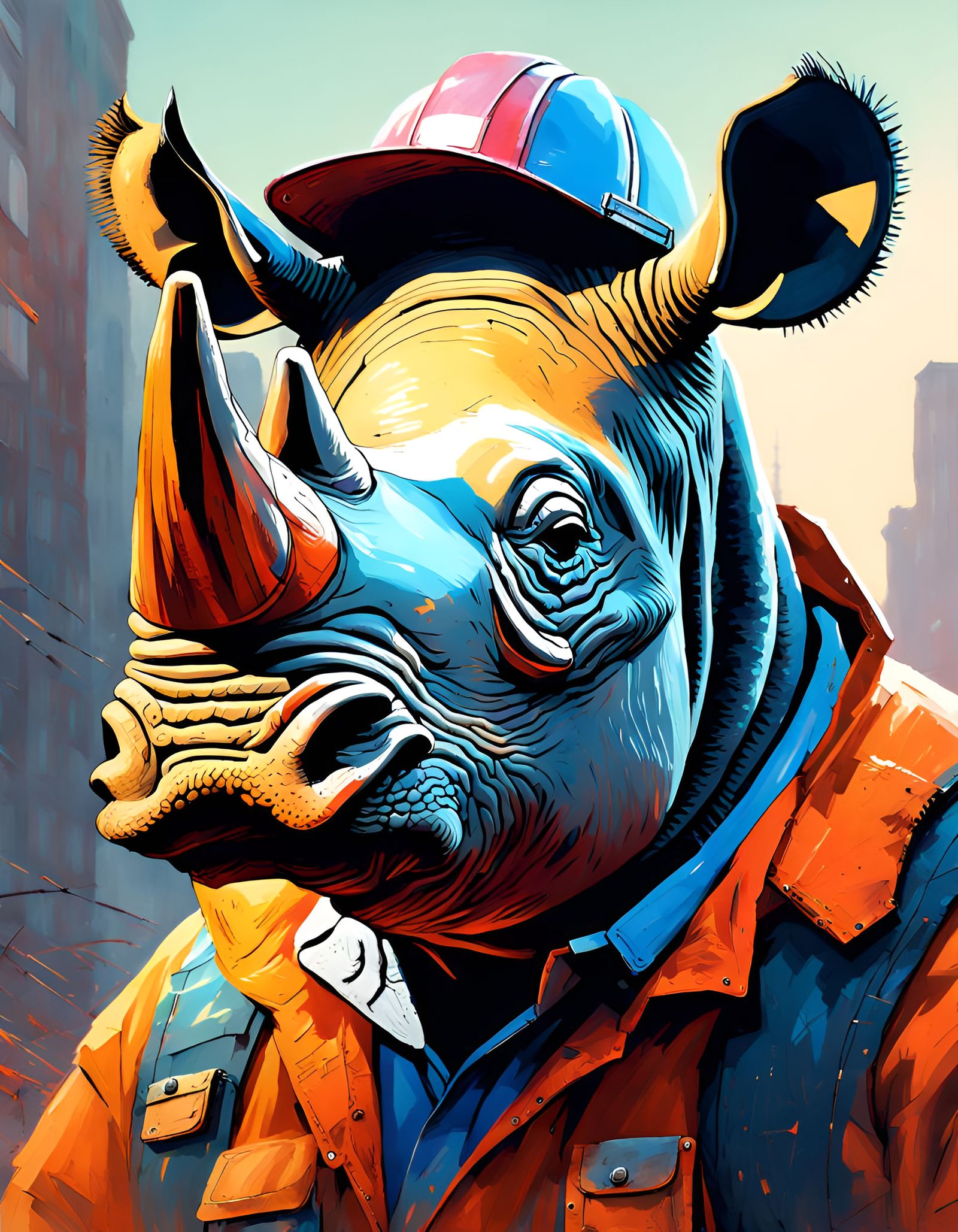 Rhinoceros Construction Worker: Hyperdetailed Animal Portrai...