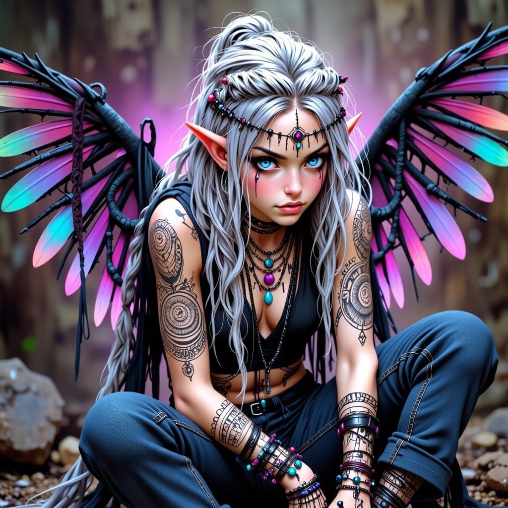 Whimsical Elf Portrait in Cyberpunk Style