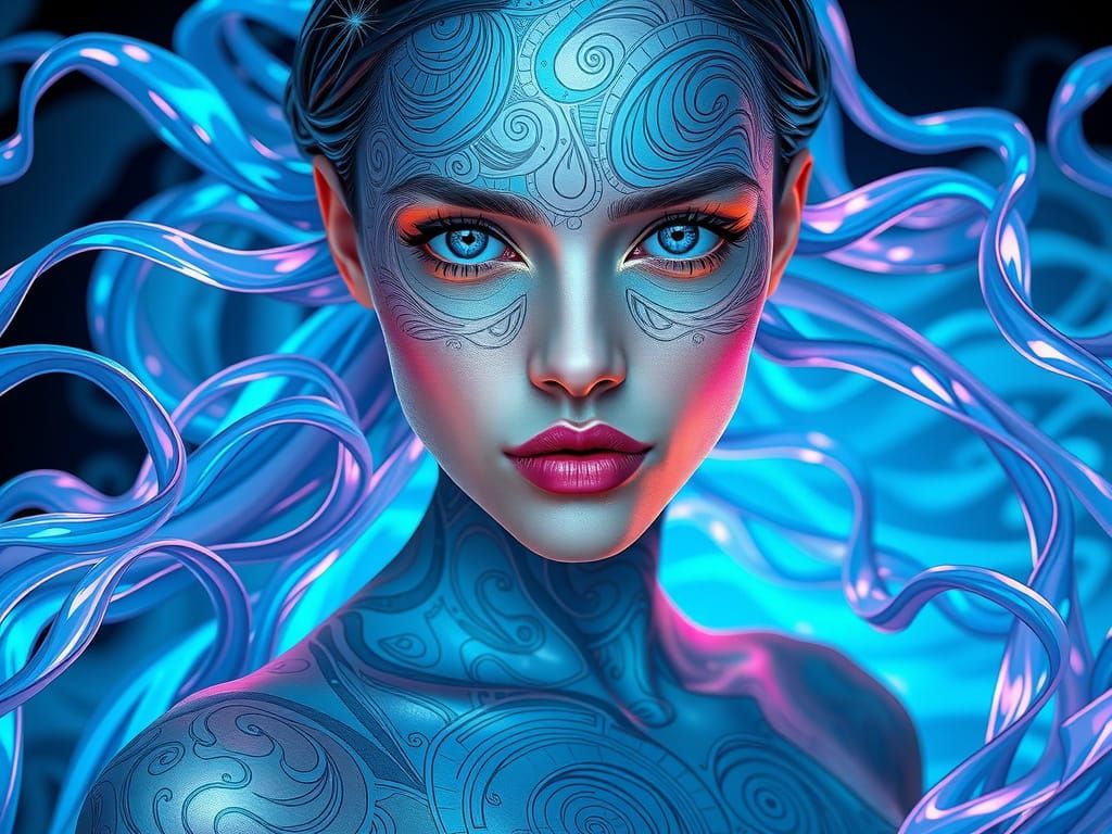 Neon Impressionist Sci-Fi Woman Gazing