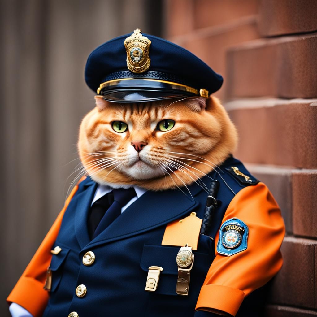 Cartoon Fat Orange Cat Policeman