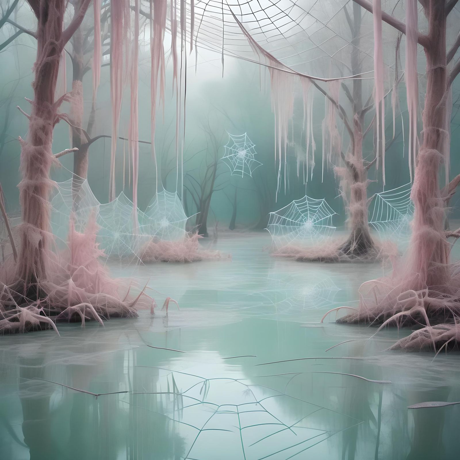 Eerie Pastel Swamp Decorated for Christmas