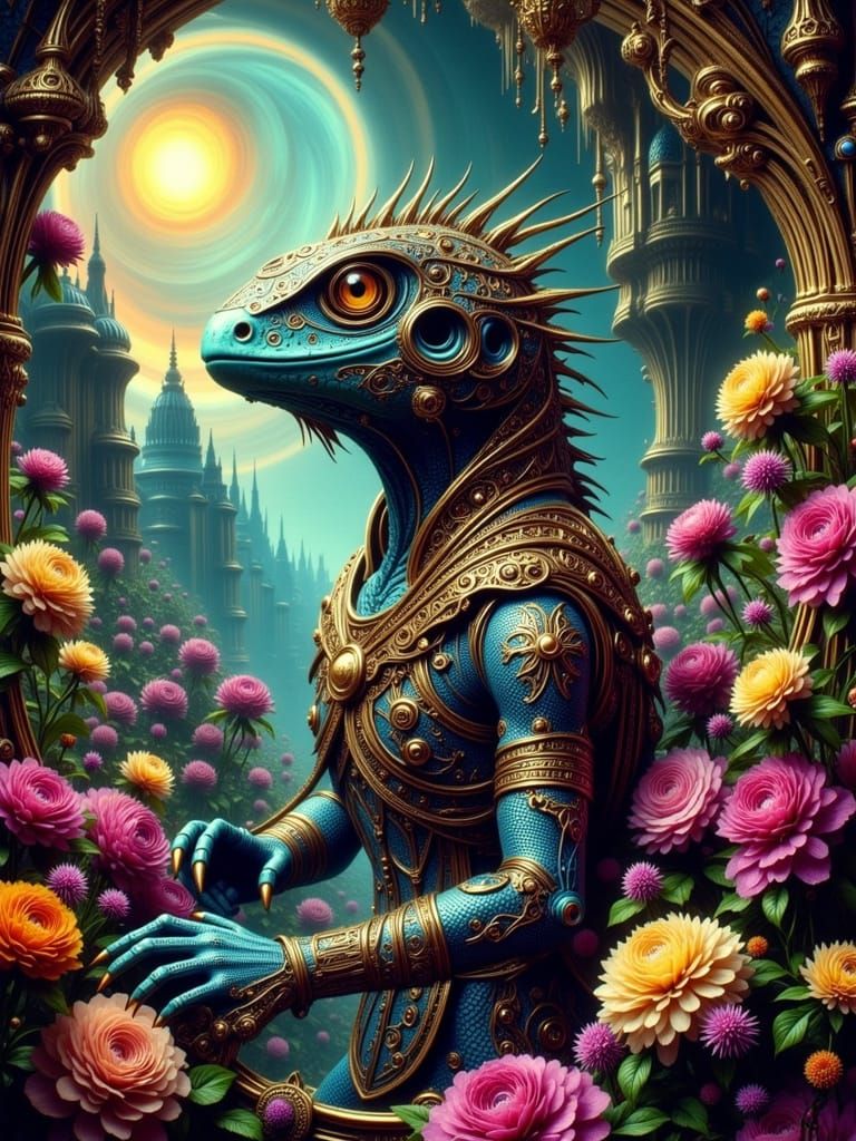 Lizard People in Neon Rococo Nanobot World