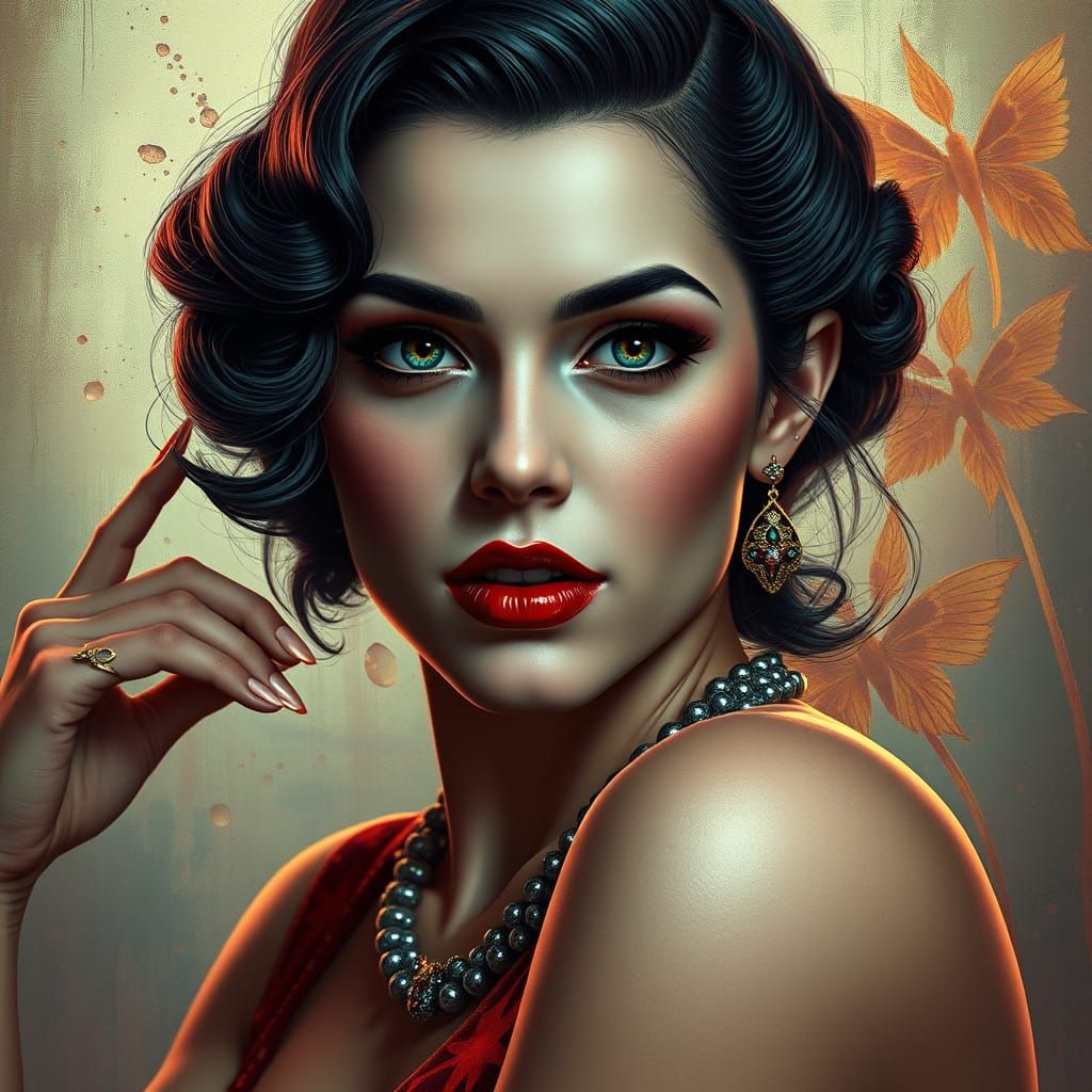 1920s Pin Up Woman in Vibrant Fantasy Art