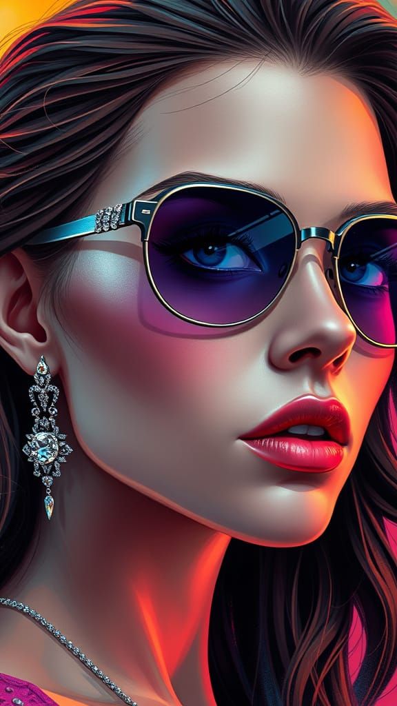 Cyberpunk Woman with Diamond Headphones and Sunglasses
