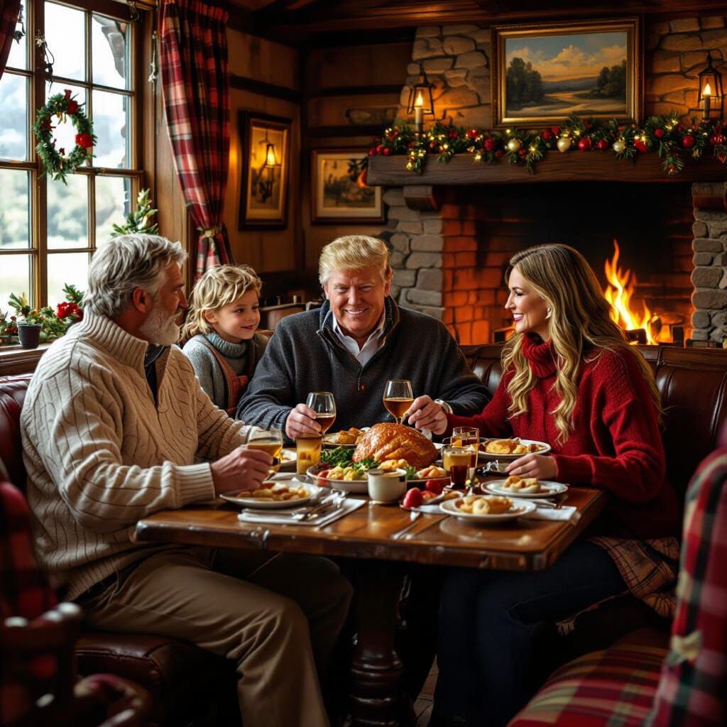 Cozy Sunday Roast with Family, Folk Art Style
