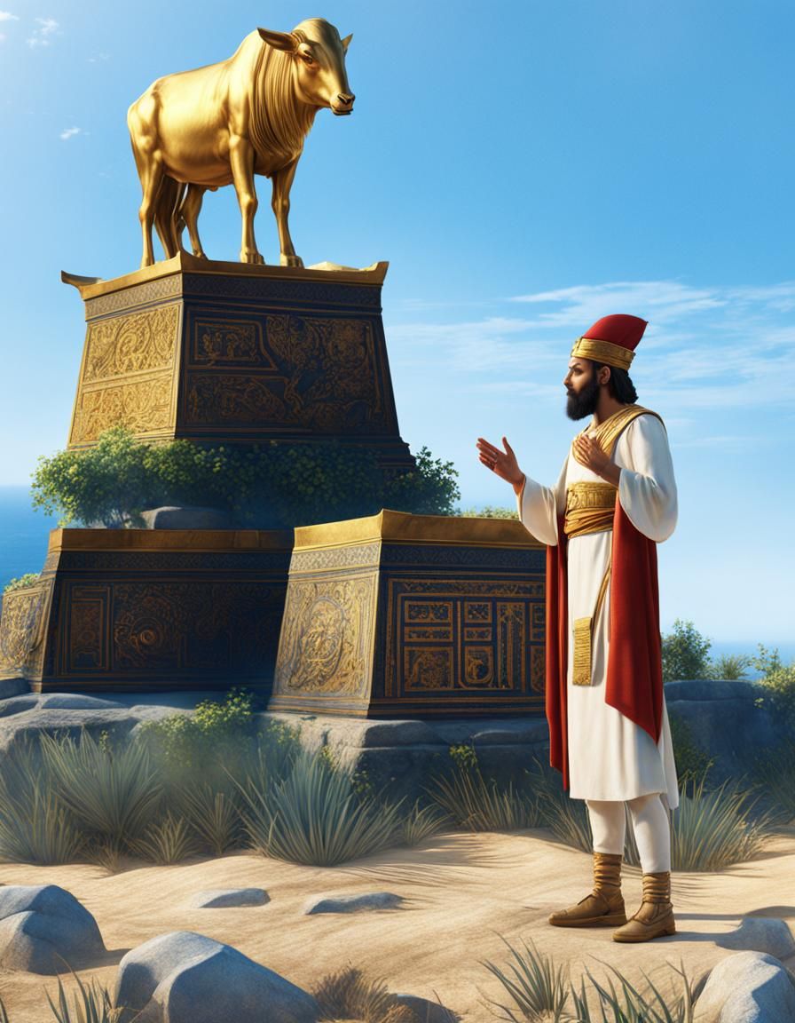 Israelites Worship Golden Calf: Detailed Matte Painting