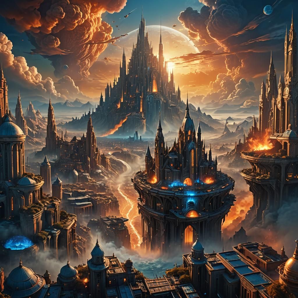 Fantasy Cityscape at Twilight: A Digital Matte Painting