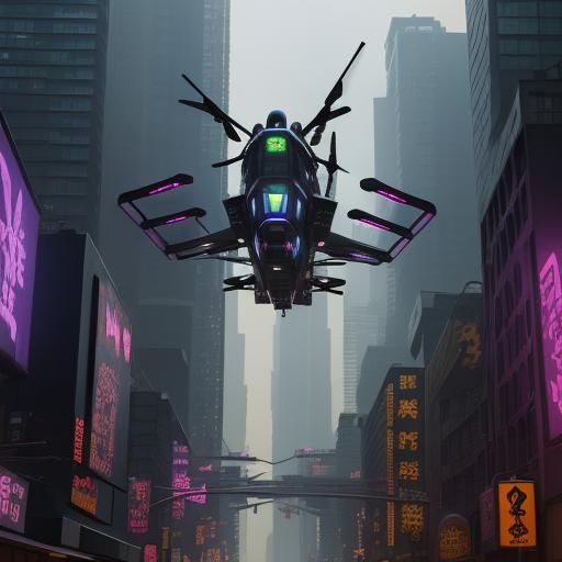 Cyberpunk Courier Evades Drones in Neon City