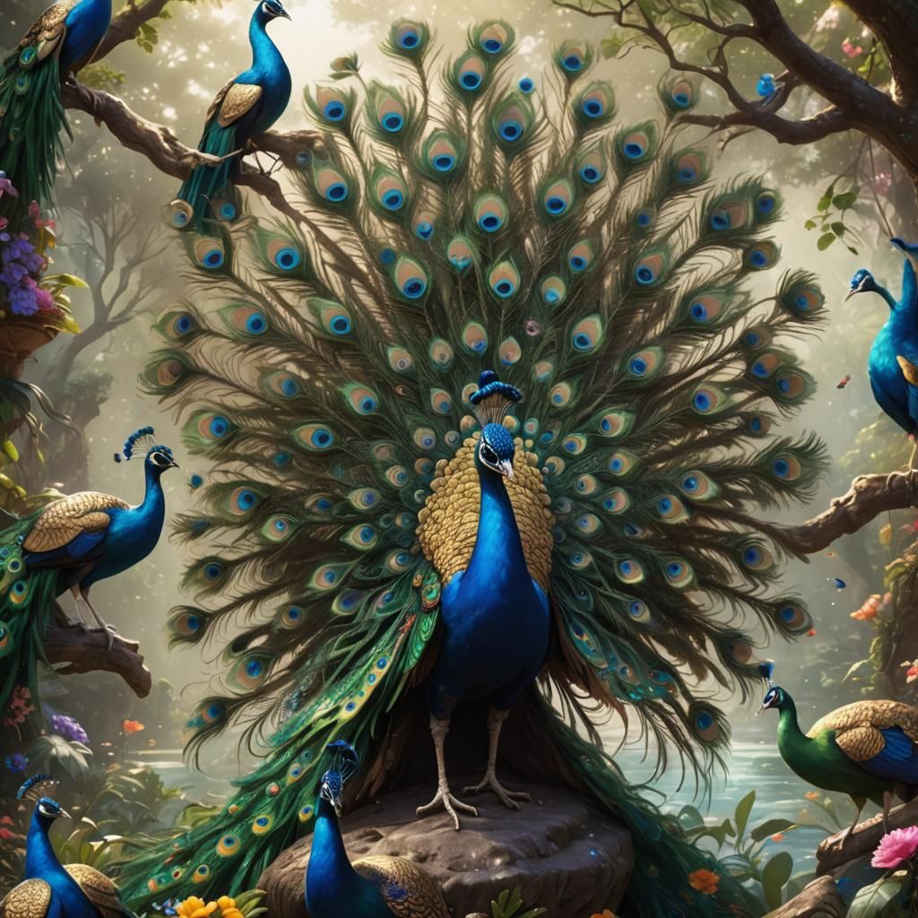 Cute Peacock in Detailed Matte Painting