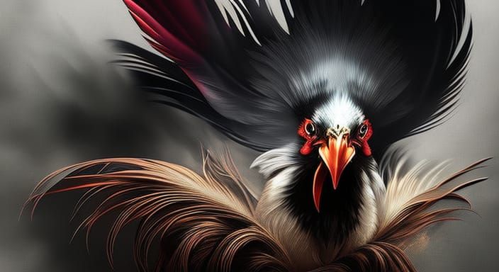 Menacing Rooster in Surreal Ink Splatter Style