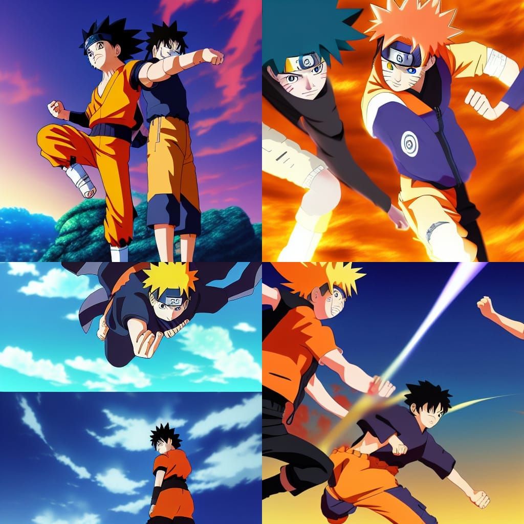 Naruto vs Goku: Anime Key Visual in Ghibli Style