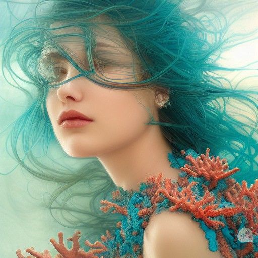 Photorealistic Water and Coral Portrait in Ethereal Style