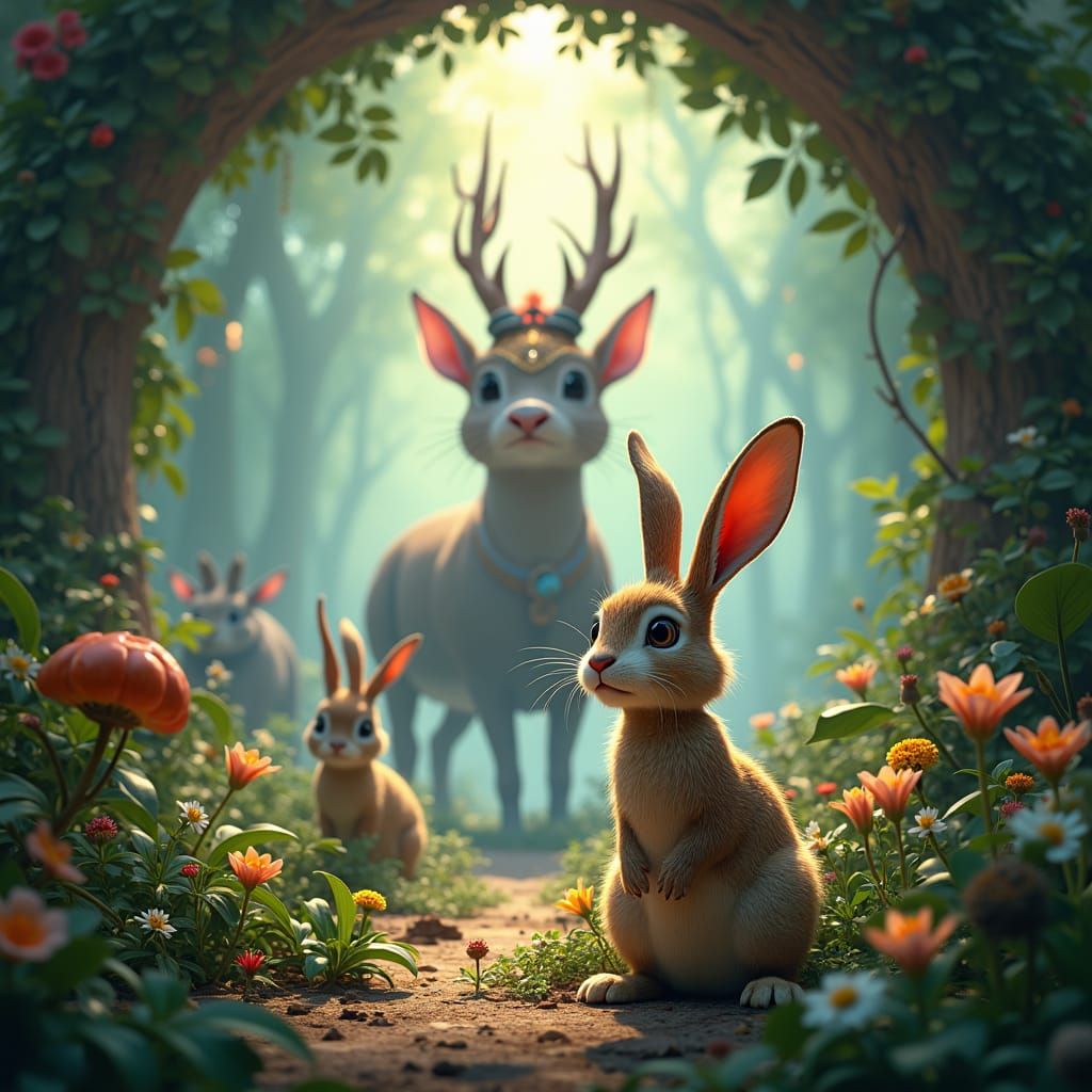 Lush Jungle Scene with Rabbit, Fantasy Concept Art
