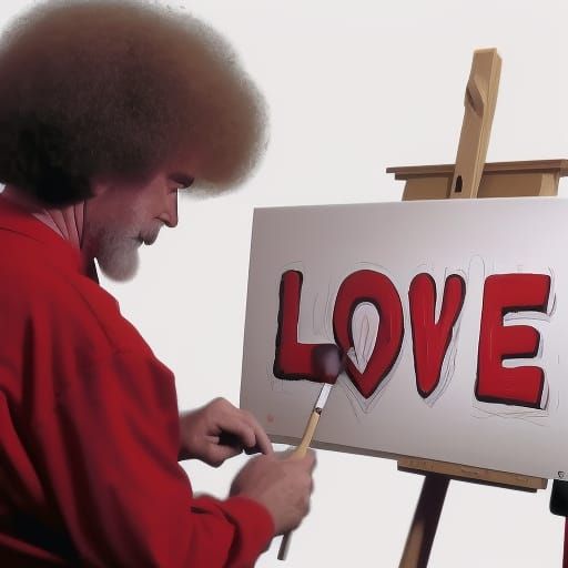 Painting of "LOVE" in Bob Ross Style
