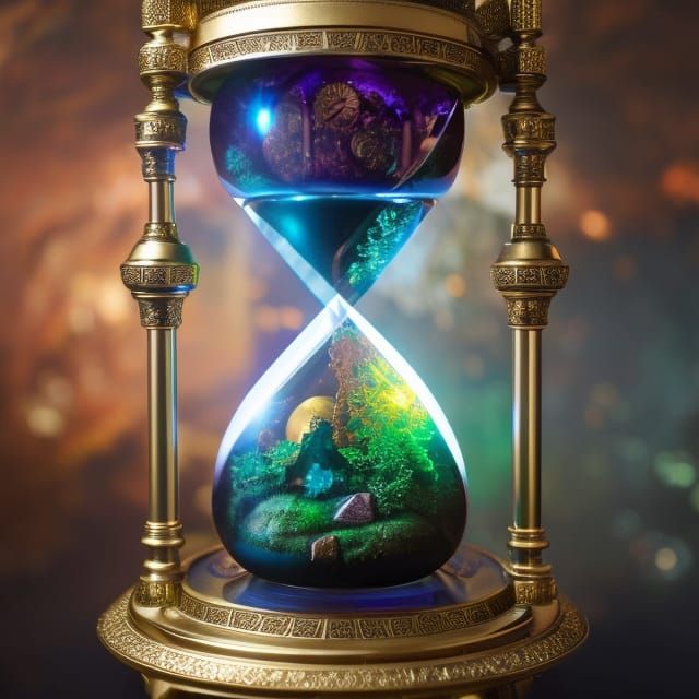 Cosmic Hourglass with Arcane Carvings in Fantasy Art