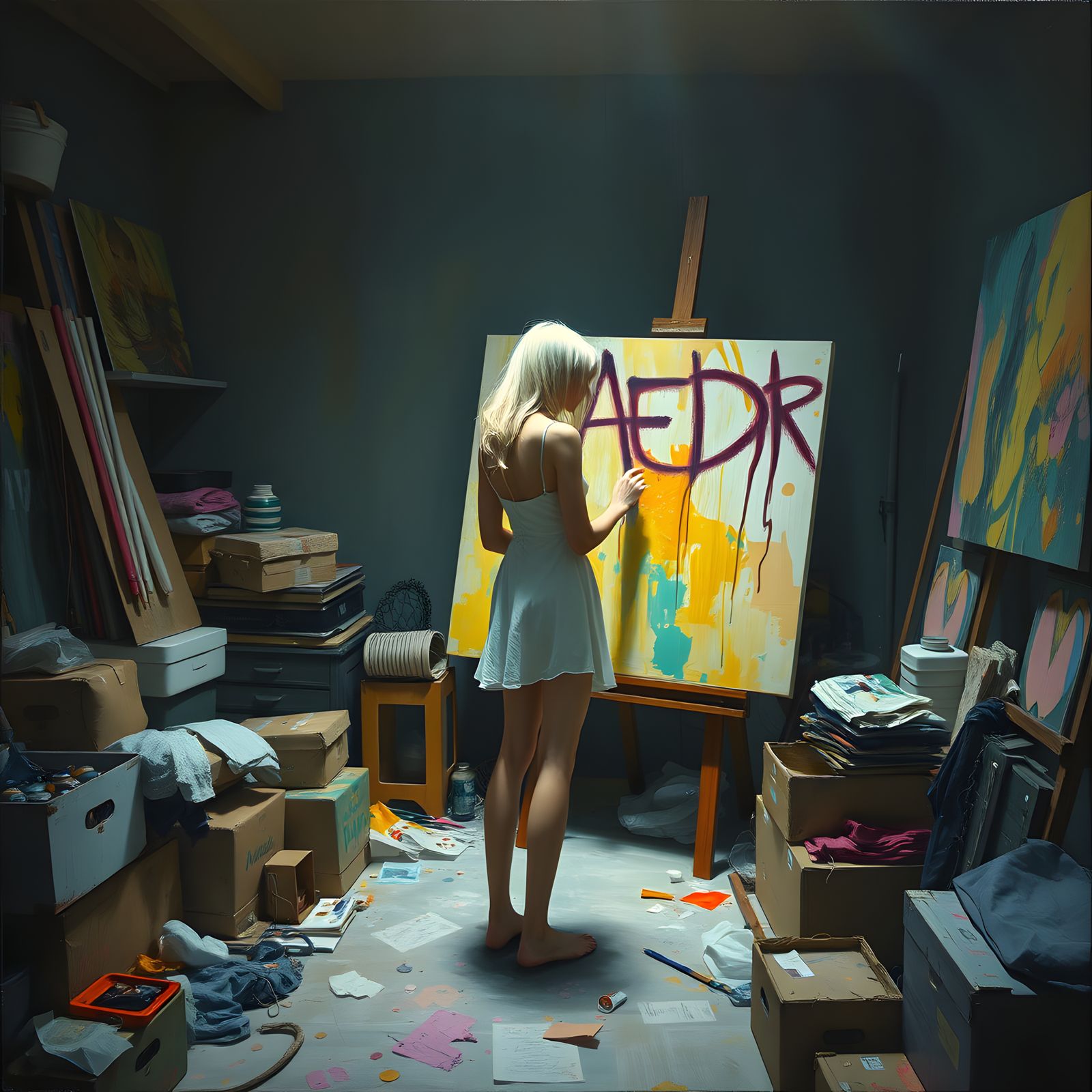 Liminal Art: Faceless Artist in Empty Trippy Room