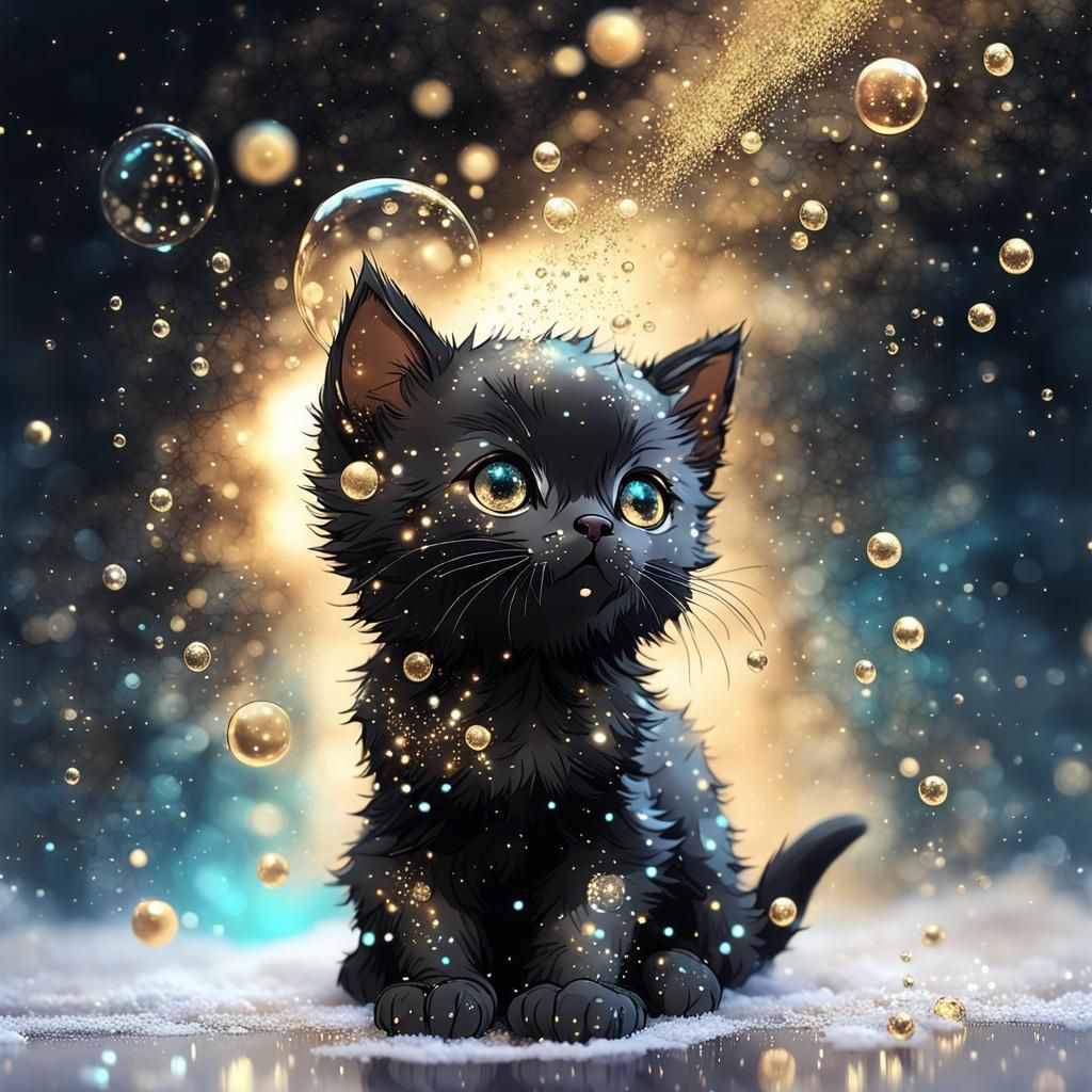 Celestial Kitten Dreamscape in Alcohol Ink Style