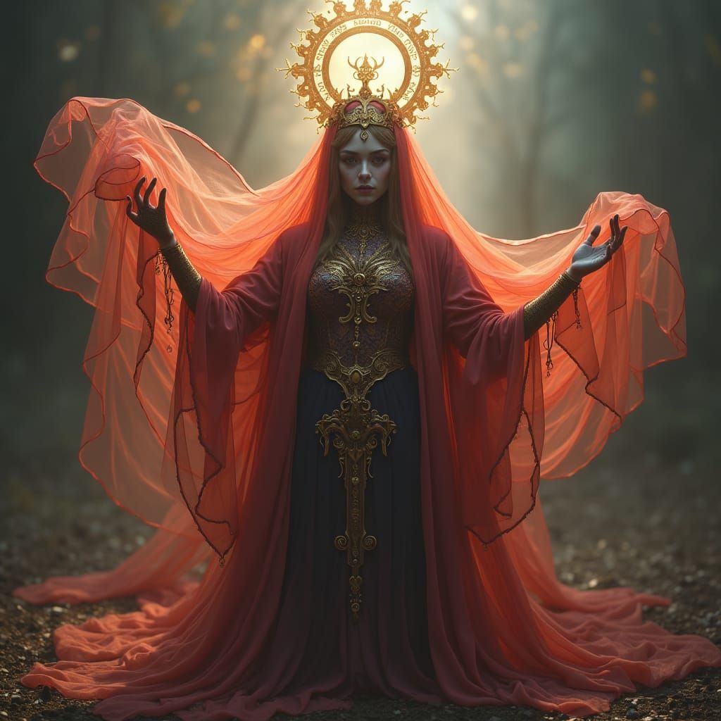 Mysterious Priestess in Ethereal Veils