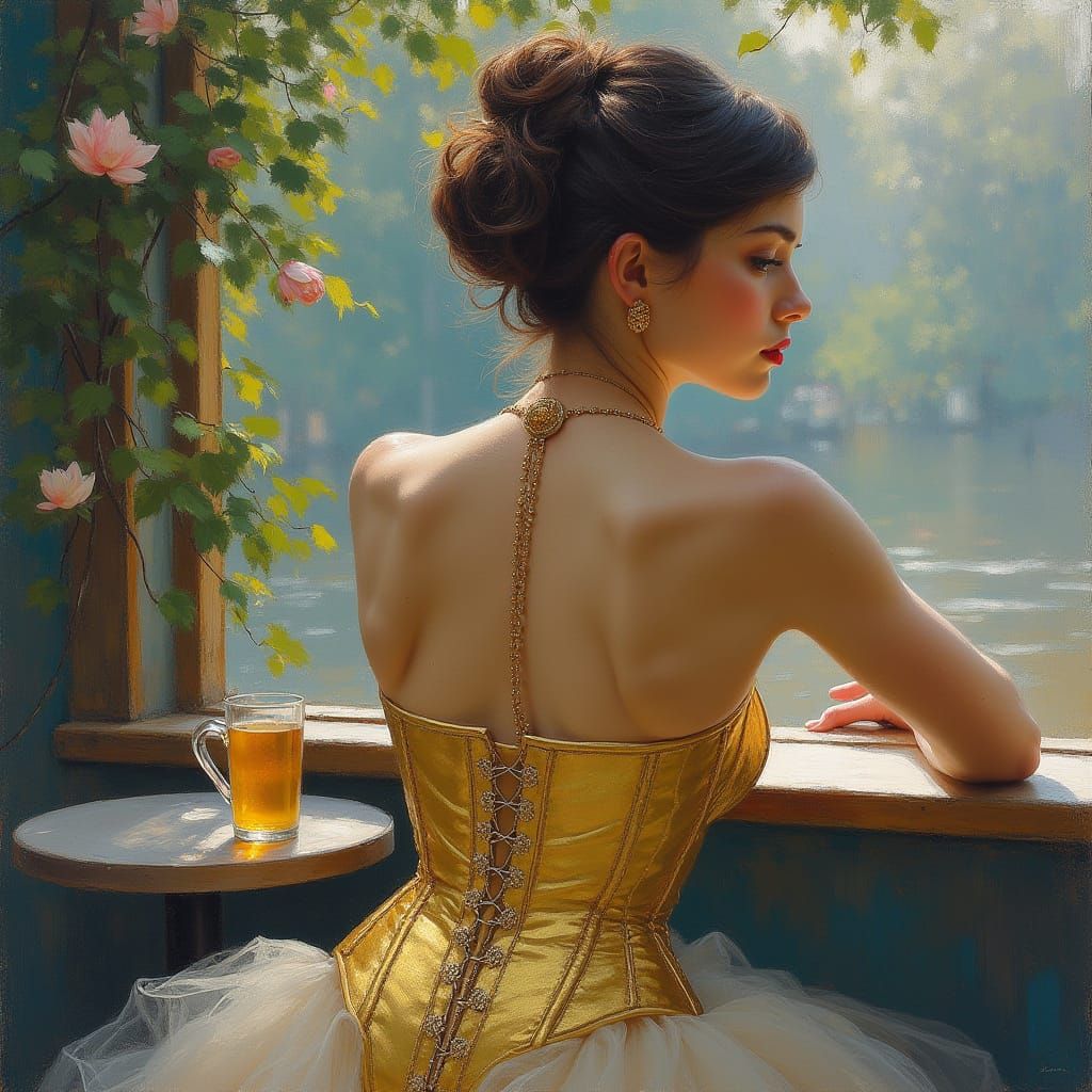 Impressionist Spy at Parisian Cafe Painting