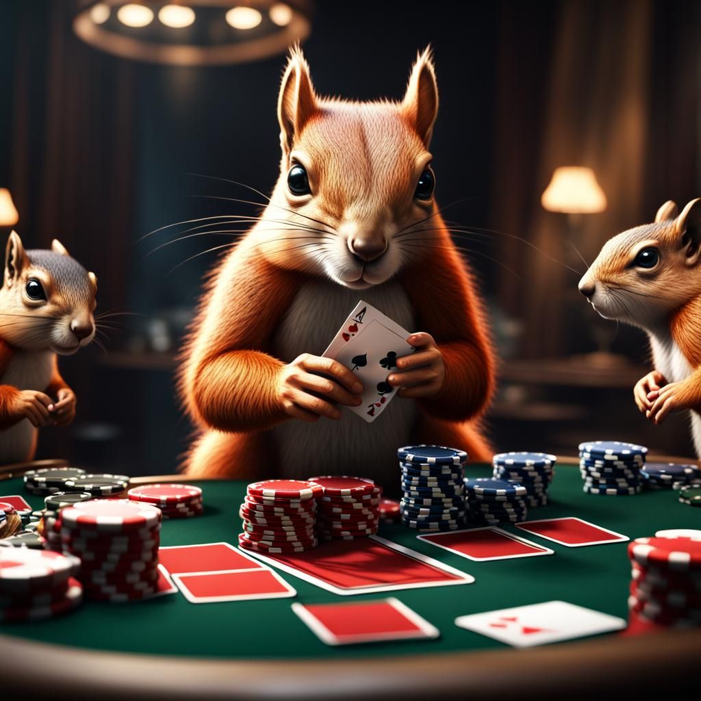 Hyper Realistic Squirrels Playing Poker Game
