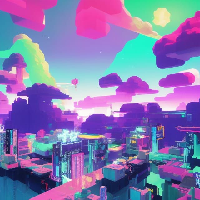 Dreamy Vaporwave Beach Scene in 90s Anime Style