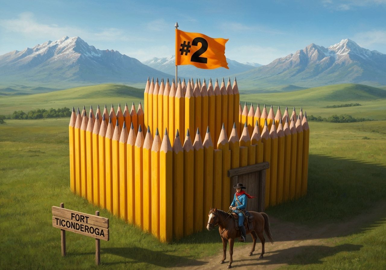Whimsical Pencil Fort in Old West Landscape