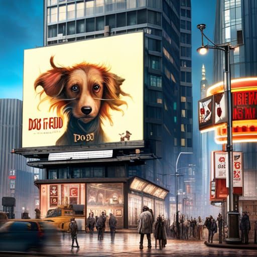 Futuristic Dog Food Billboard in Detailed Artwork
