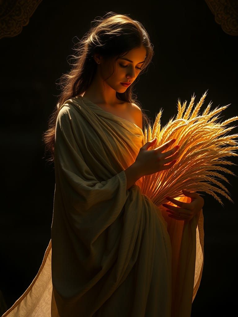 Persephone in Luminous Grain Still, Impressionist Oil Painti...