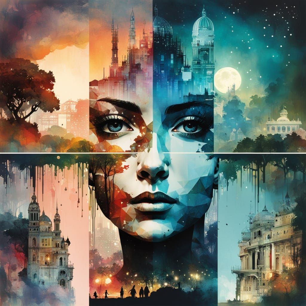 Galaxy Dripping Into World: Double Exposure Silhouette