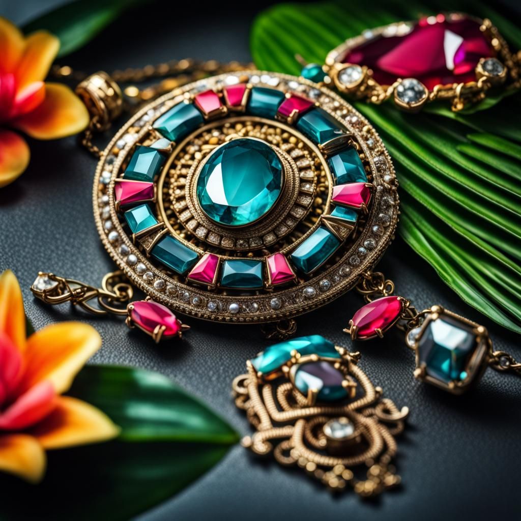 Tropical Graffiti Jewelry with Gems in HDR