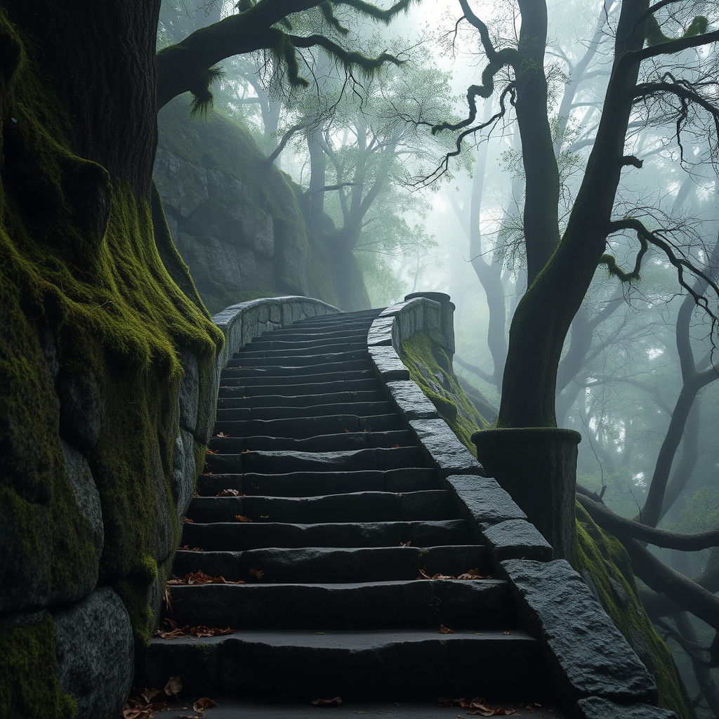 Majestic Stone Stairs in Lush Forest