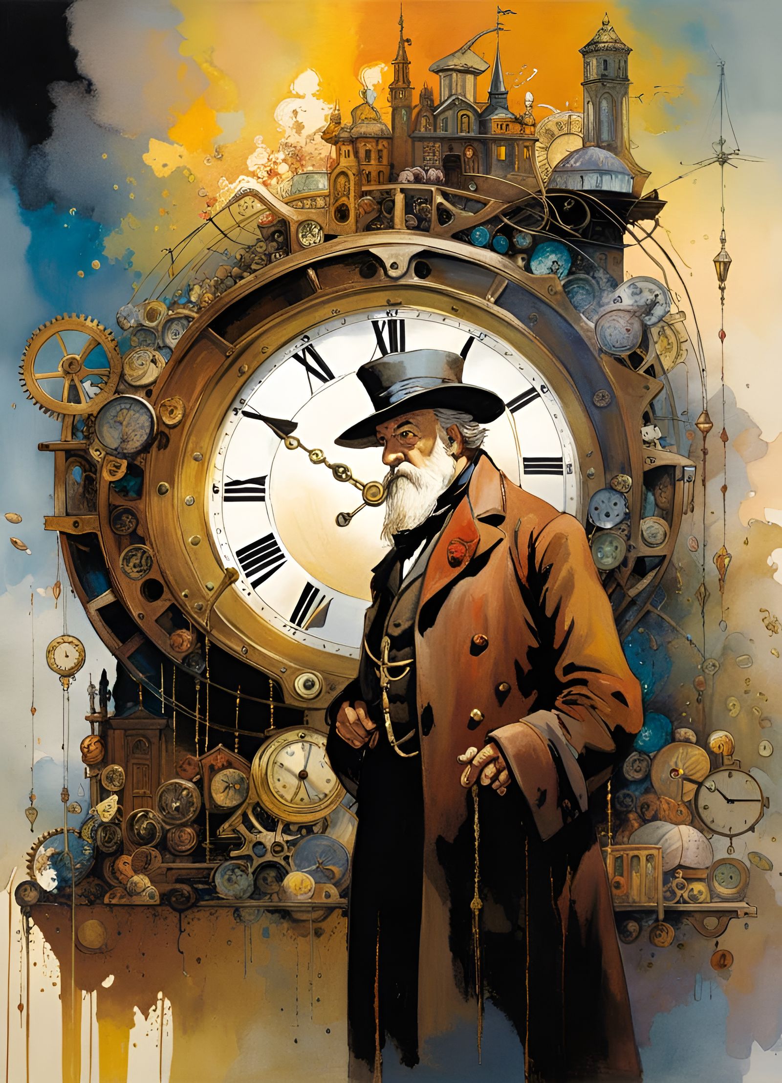 Steampunk Time Wizard in Pointillist Style