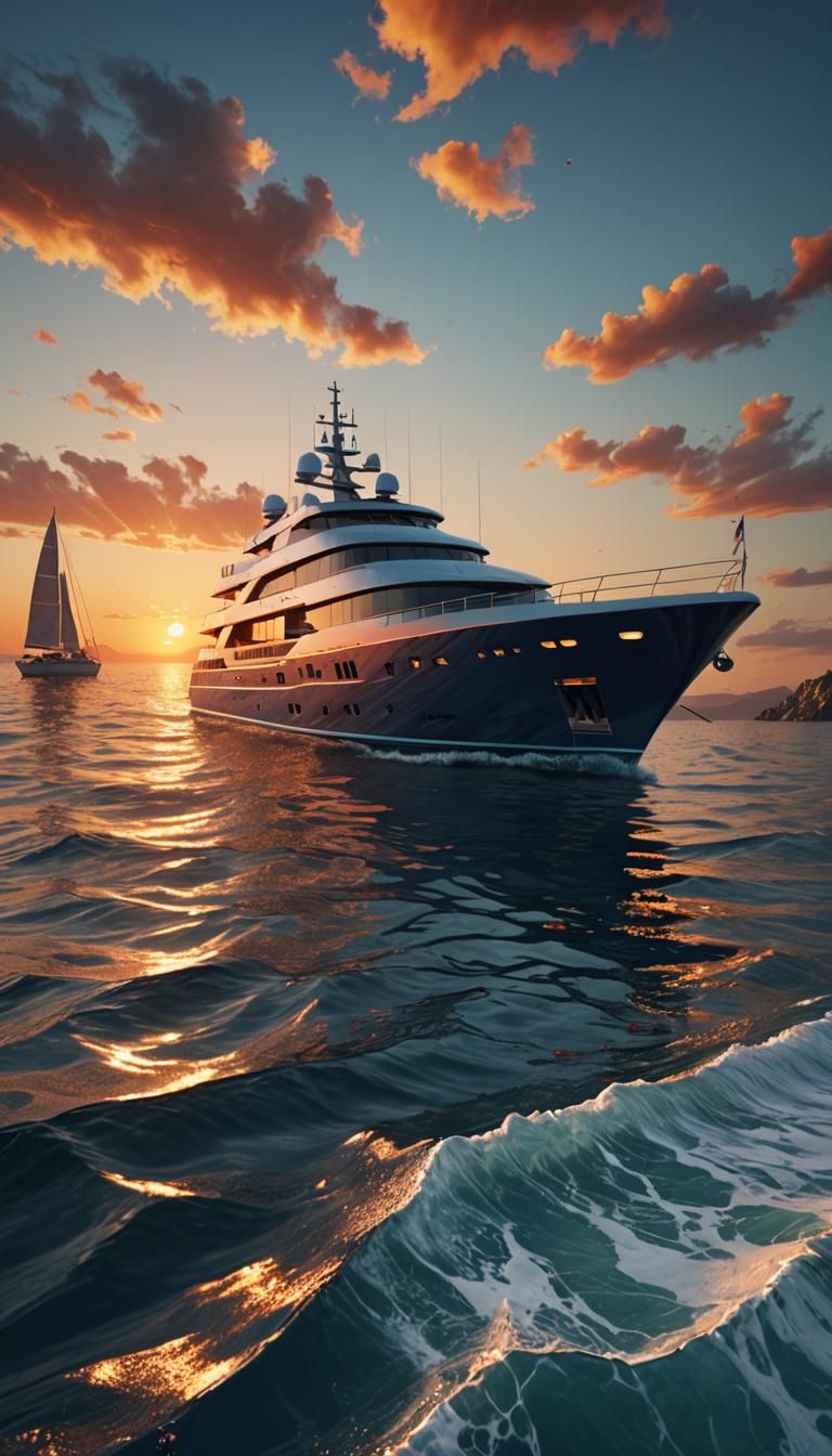 Yacht at Sunset: Fantastical Concept Art