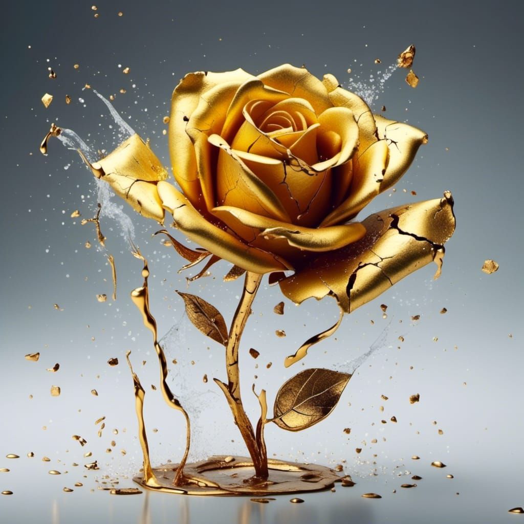 Frozen Golden Rose with Kintsugi Details
